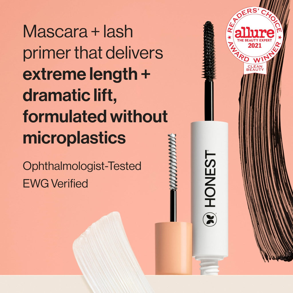 Honest Beauty 2-in-1 Extreme Length Clean Mascara + Lash Primer | Lengthening + Volumizing | Cruelty Free + Safe for Sensitive Eyes | Black, .27 fl oz - TrustMedUSA
