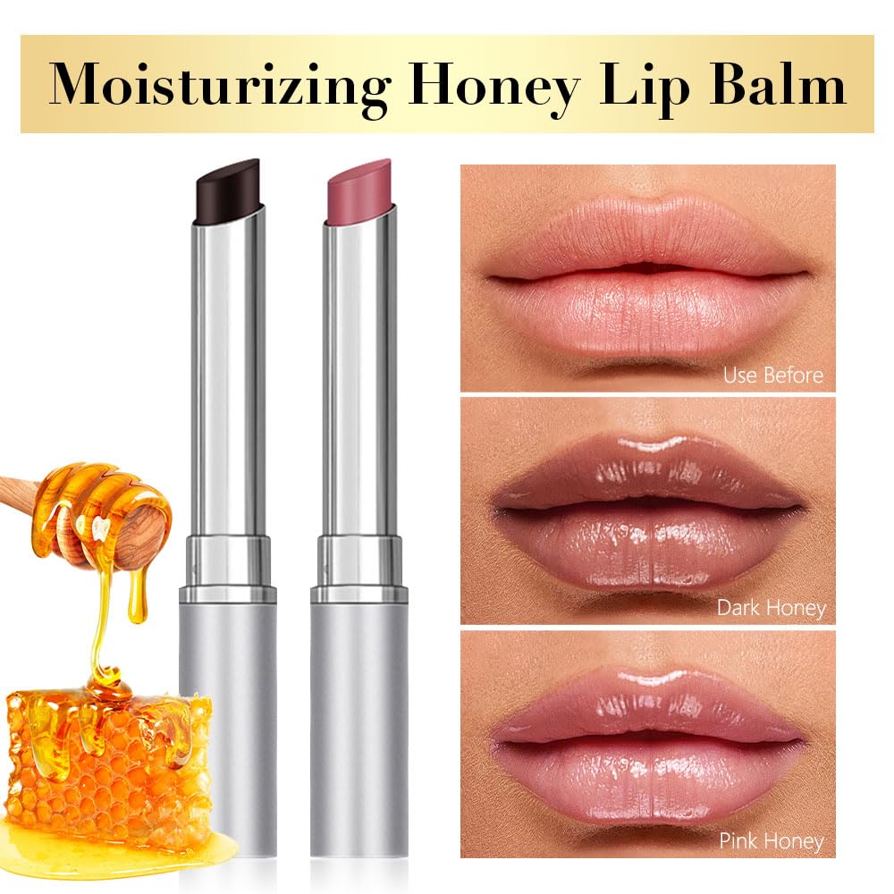 Honey Butter Lipstick Tinted Lip Balm, Shine Moisturizing Plumper Lipstick for Women, Natural Nourishing Hydrating Lip Gloss Stain for Dry Lips, Lightweight Lip Liner Care Makeup, Vegan - Black & Pink - TrustMedUSA