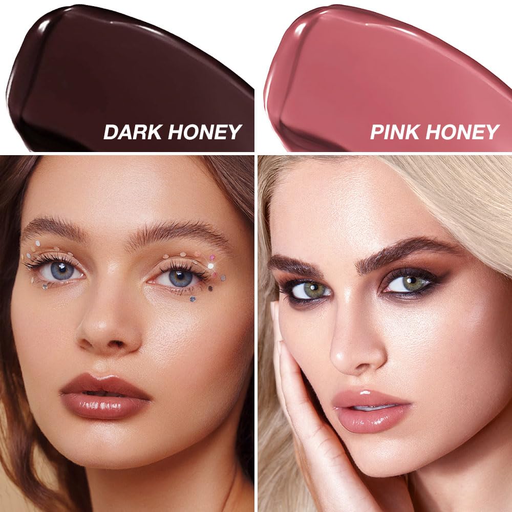 Honey Butter Lipstick Tinted Lip Balm, Shine Moisturizing Plumper Lipstick for Women, Natural Nourishing Hydrating Lip Gloss Stain for Dry Lips, Lightweight Lip Liner Care Makeup, Vegan - Black & Pink - TrustMedUSA