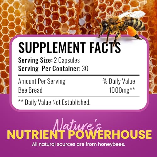 HONEYBEEZONE-Bee Bread Capsules – Nutrient-Rich Superfood for Energy Boost, Immune Support Supplement | Non-GMO, Gluten-Free, 60 Easy-to-Swallow Veggie Capsules - TrustMedUSA