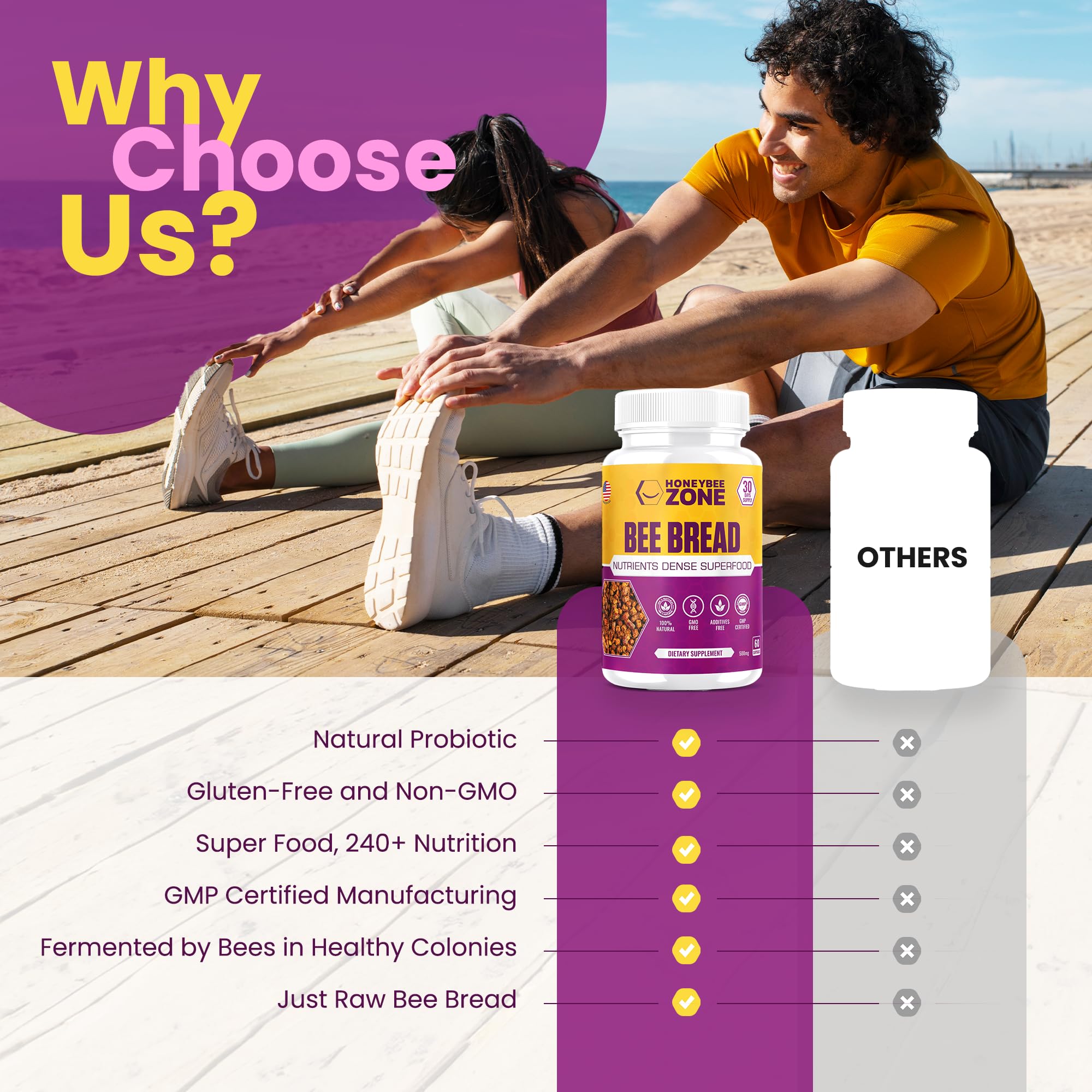 HONEYBEEZONE-Bee Bread Capsules – Nutrient-Rich Superfood for Energy Boost, Immune Support Supplement | Non-GMO, Gluten-Free, 60 Easy-to-Swallow Veggie Capsules - TrustMedUSA