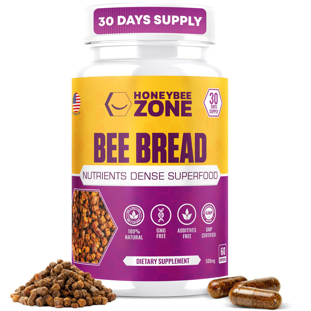 HONEYBEEZONE-Bee Bread Capsules – Nutrient-Rich Superfood for Energy Boost, Immune Support Supplement | Non-GMO, Gluten-Free, 60 Easy-to-Swallow Veggie Capsules - TrustMedUSA