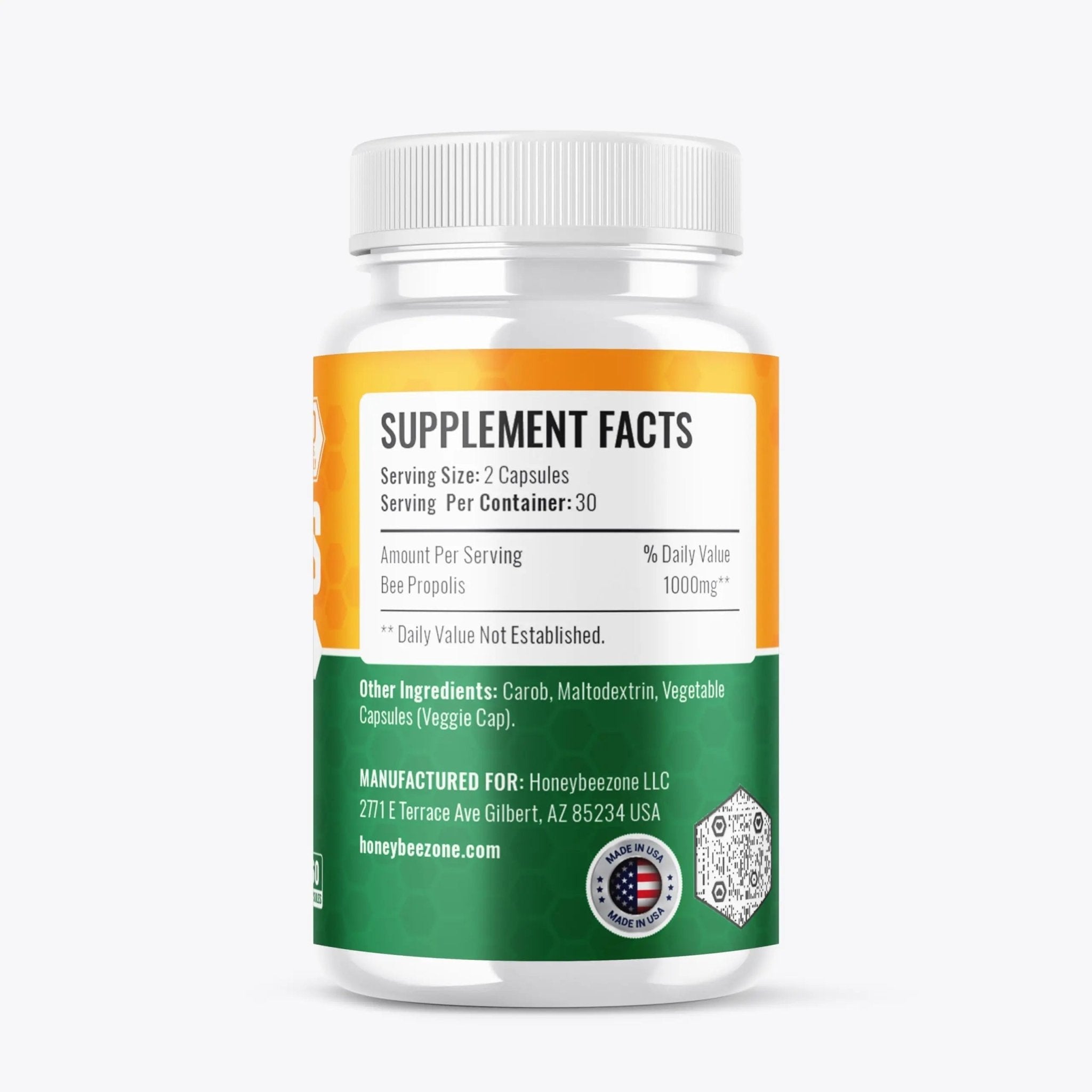 HONEYBEEZONE-Bee Propolis Capsules – 100% Natural Energy and Immune Support Supplement | Non-GMO, Gluten-Free, 60 Easy-to-Swallow Veggie Capsules - TrustMedUSA