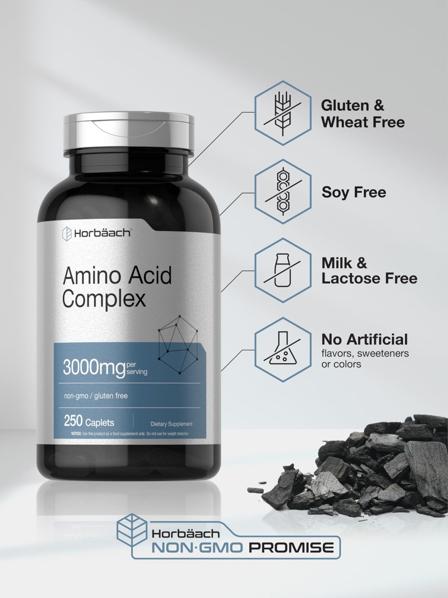 Horbäach Amino Acid Complex 3000mg | 250 Caplets | Non-GMO, Gluten Free Supplement - TrustMedUSA
