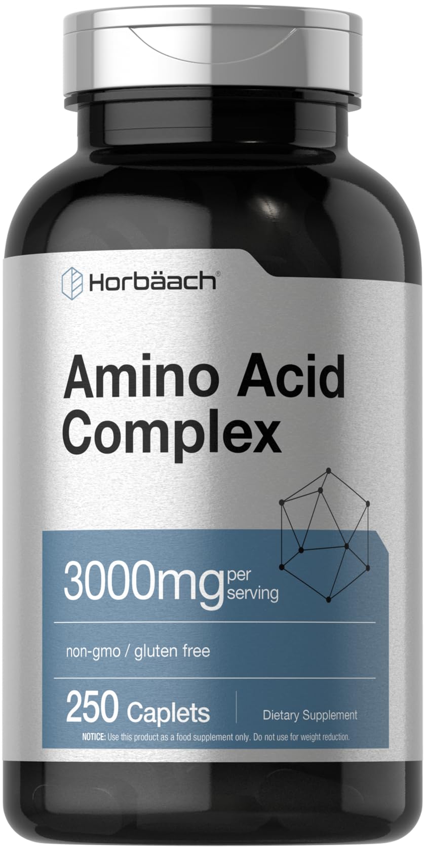 Horbäach Amino Acid Complex 3000mg | 250 Caplets | Non-GMO, Gluten Free Supplement - TrustMedUSA
