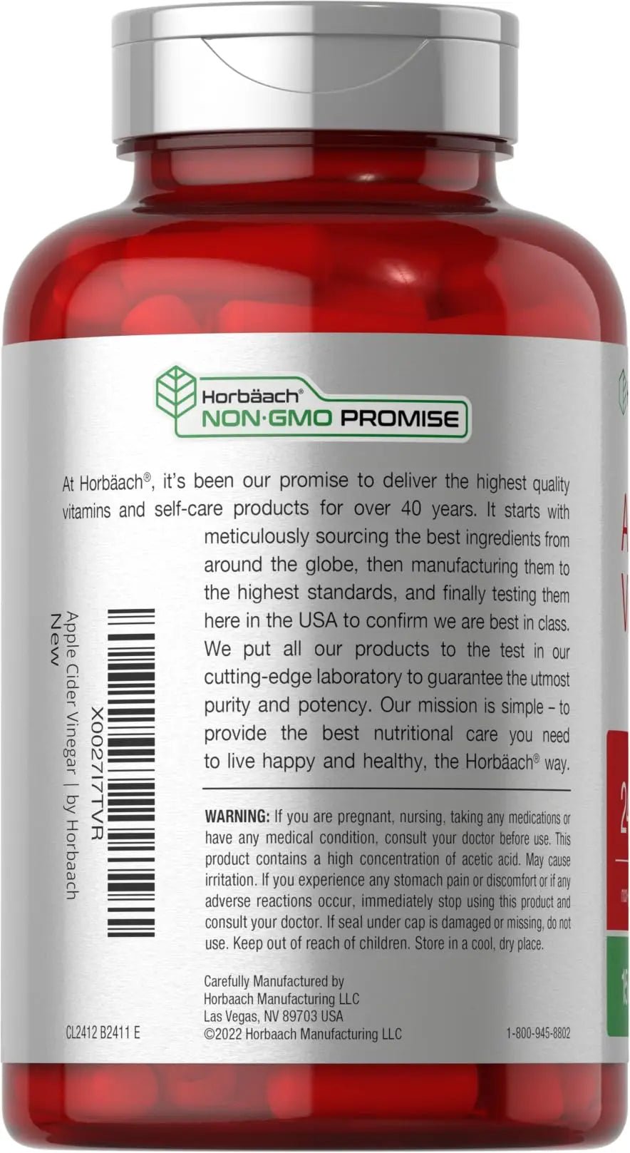 Horbäach Apple Cider Vinegar Capsules | 2400mg | 150 Count | Non-GMO, Gluten Free Supplement - TrustMedUSA