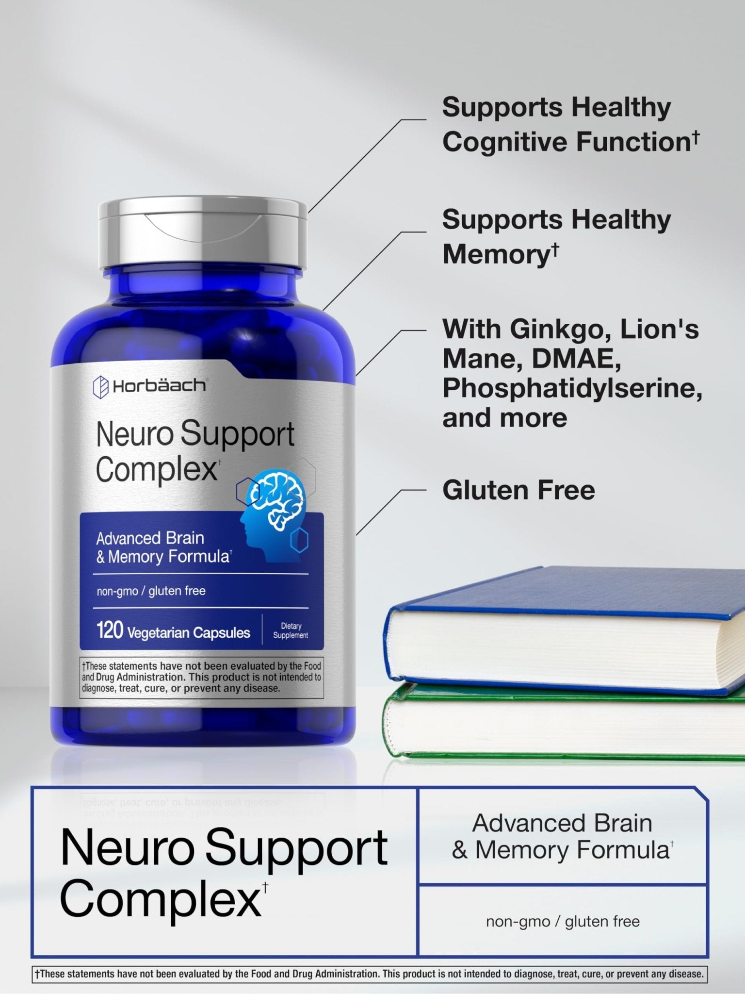 Horbäach Brain Supplement | 120 Capsules | with Phosphatidylserine & DMAE | Advanced Formula for Memory, Focus, Clarity | Vegetarian & Gluten Free | Neuro Support - TrustMedUSA