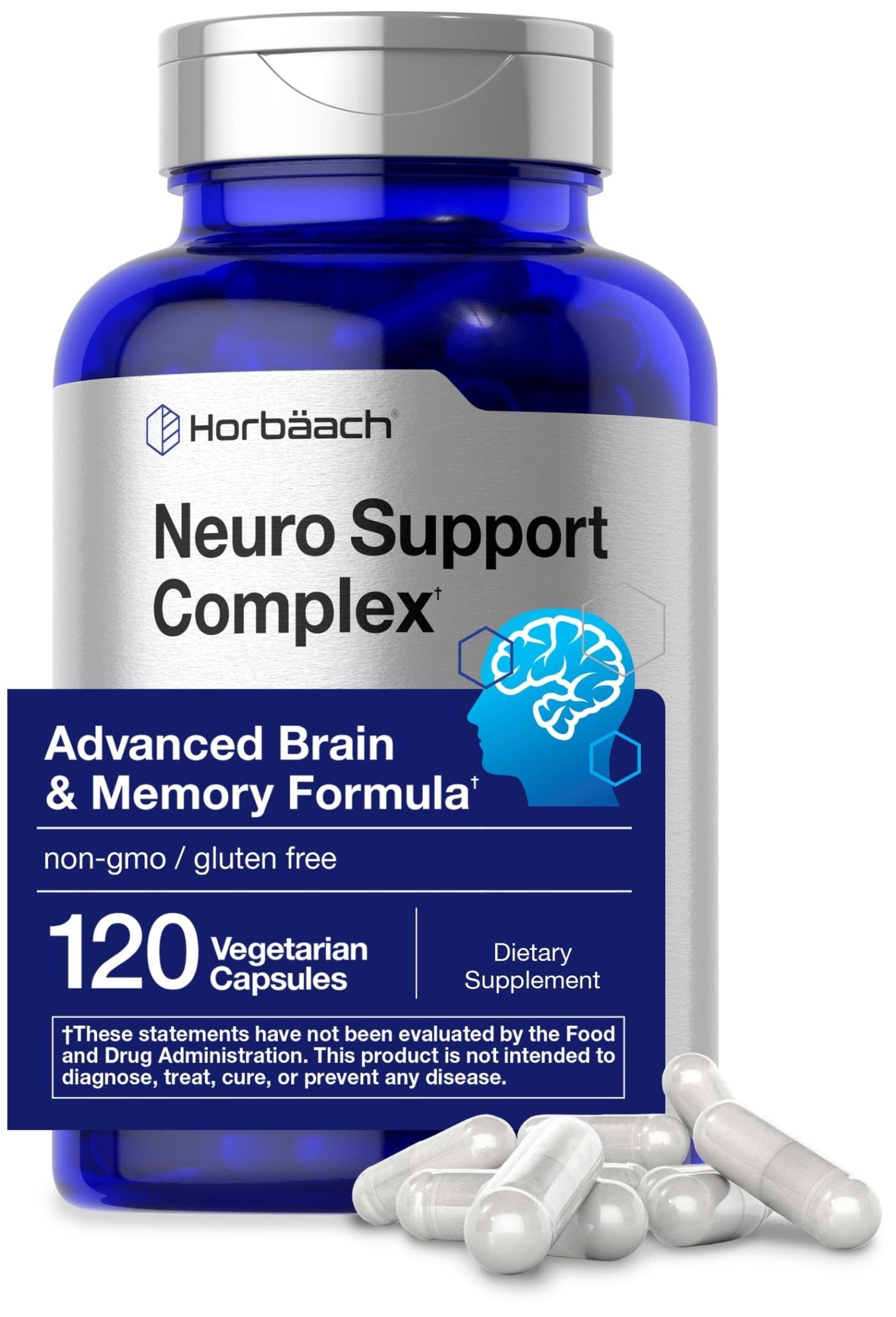 Horbäach Brain Supplement | 120 Capsules | with Phosphatidylserine & DMAE | Advanced Formula for Memory, Focus, Clarity | Vegetarian & Gluten Free | Neuro Support - TrustMedUSA