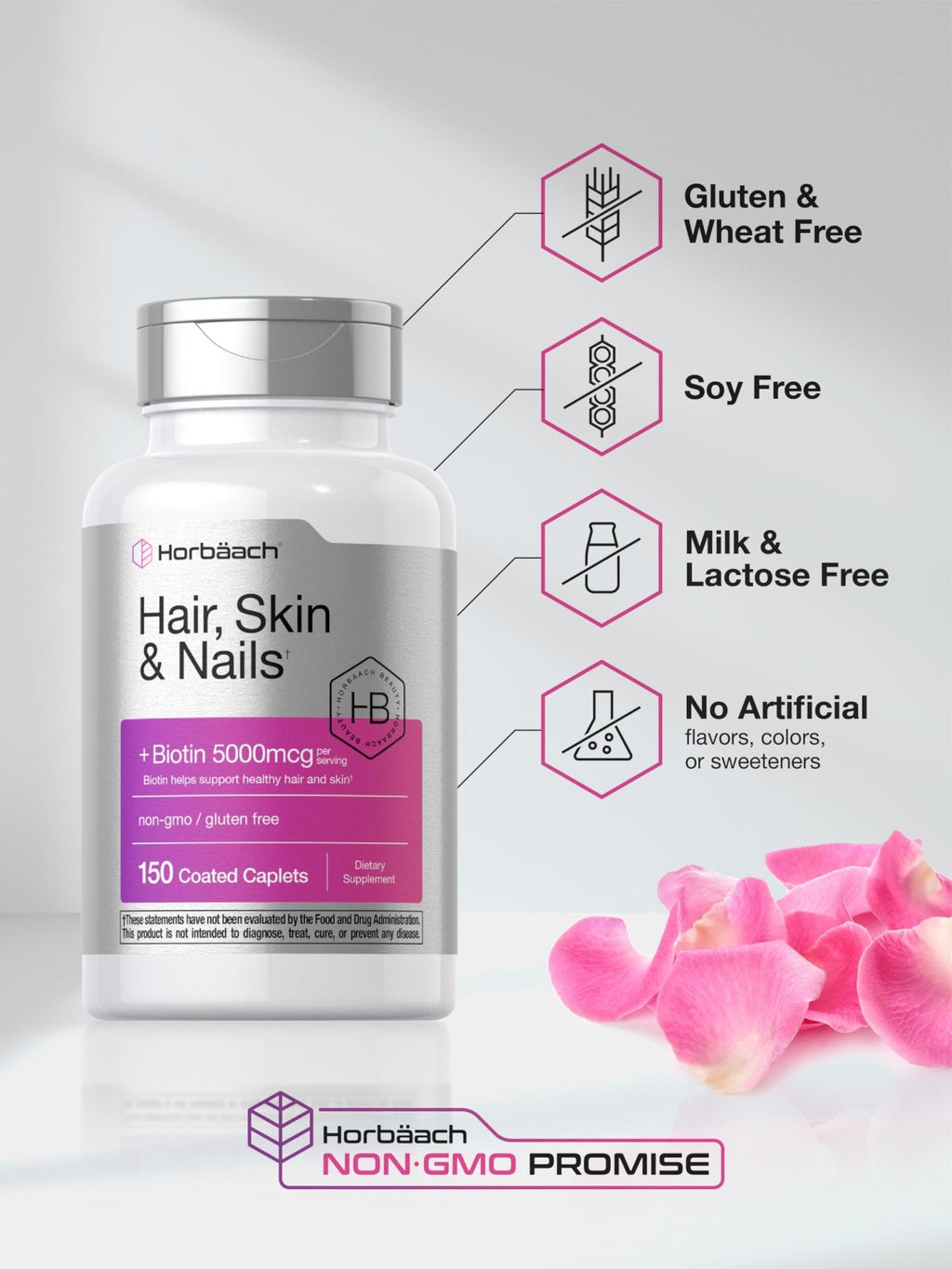 Horbäach Hair Skin and Nails Vitamins | 150 Caplets | with Biotin and Collagen | Supplement for Women and Men | Non-GMO, Gluten Free - Maple Wellness Supplements