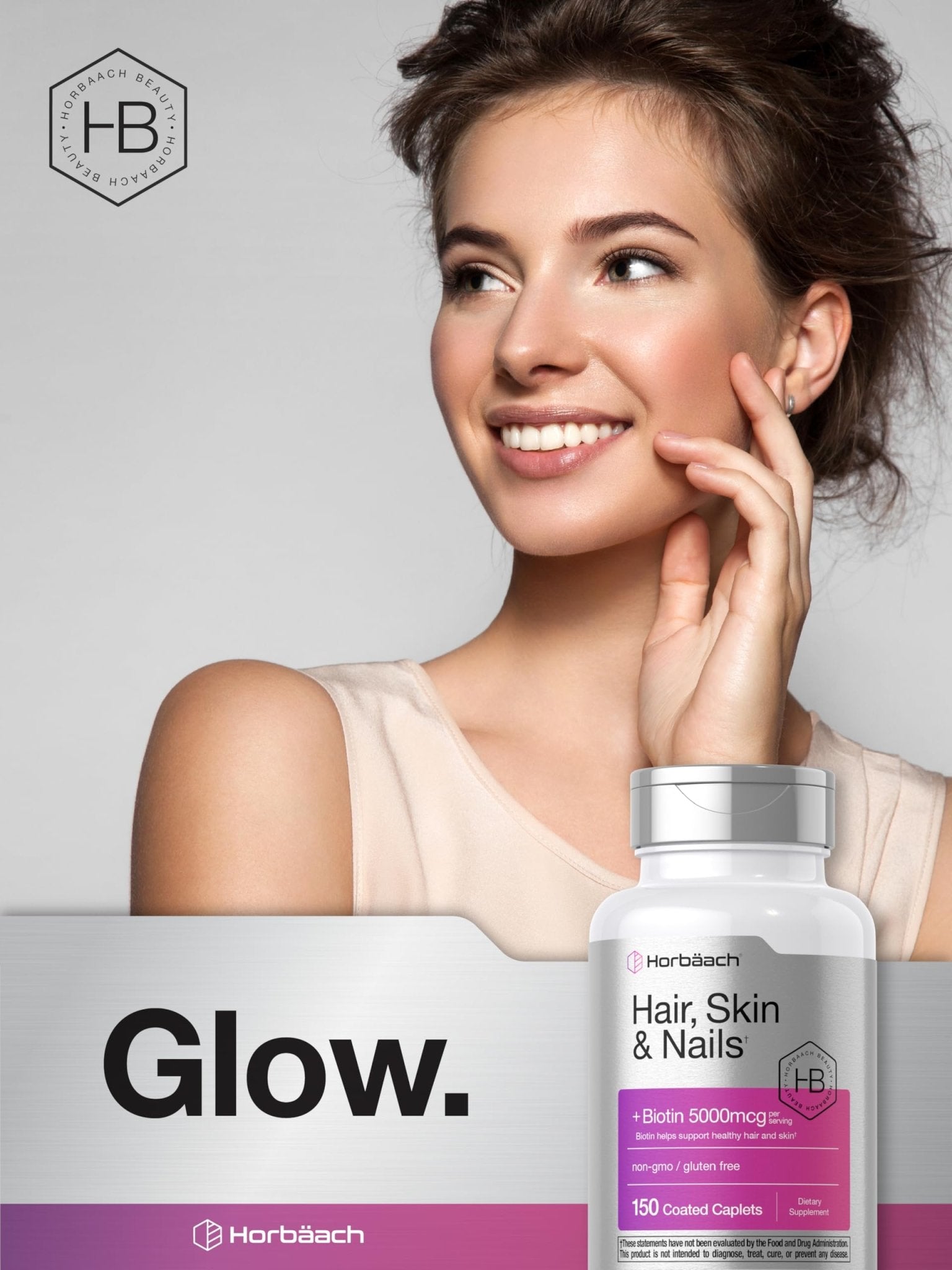 Horbäach Hair Skin and Nails Vitamins | 150 Caplets | with Biotin and Collagen | Supplement for Women and Men | Non-GMO, Gluten Free - Maple Wellness Supplements