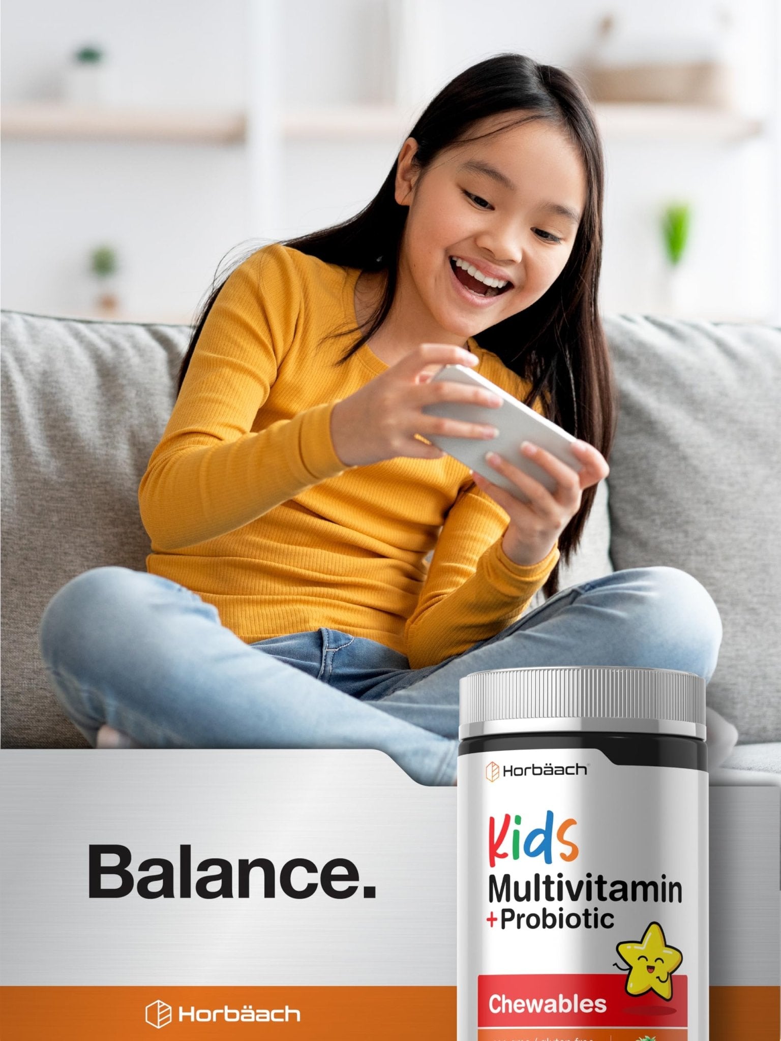 Horbäach Kids Multivitamin with Probiotics | 100 Chewable Tablets | Fruit Punch Flavor | Vegetarian, Non-GMO, Gluten Free Children's Supplement - TrustMedUSA