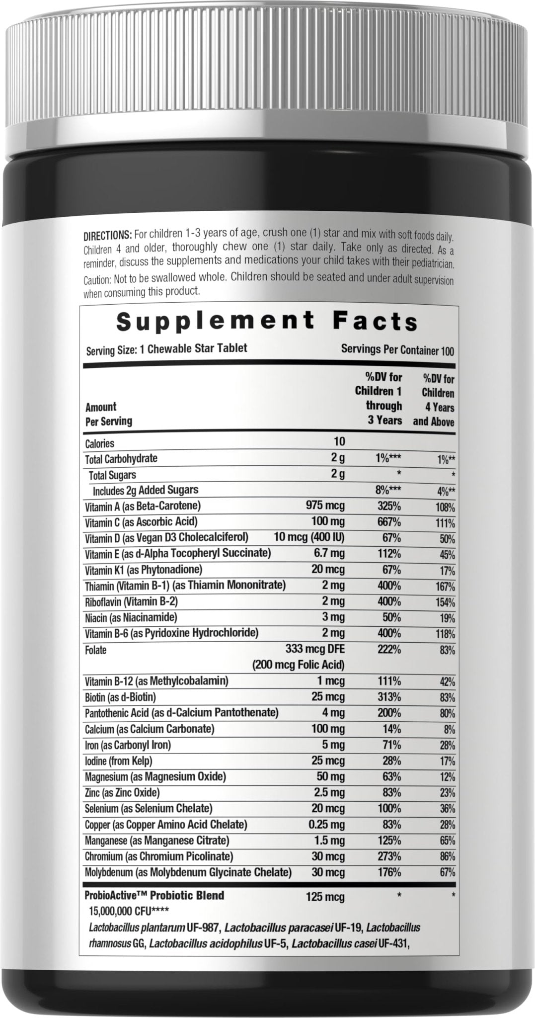 Horbäach Kids Multivitamin with Probiotics | 100 Chewable Tablets | Fruit Punch Flavor | Vegetarian, Non-GMO, Gluten Free Children's Supplement - TrustMedUSA