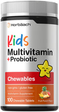 Horbäach Kids Multivitamin with Probiotics | 100 Chewable Tablets | Fruit Punch Flavor | Vegetarian, Non-GMO, Gluten Free Children's Supplement - TrustMedUSA