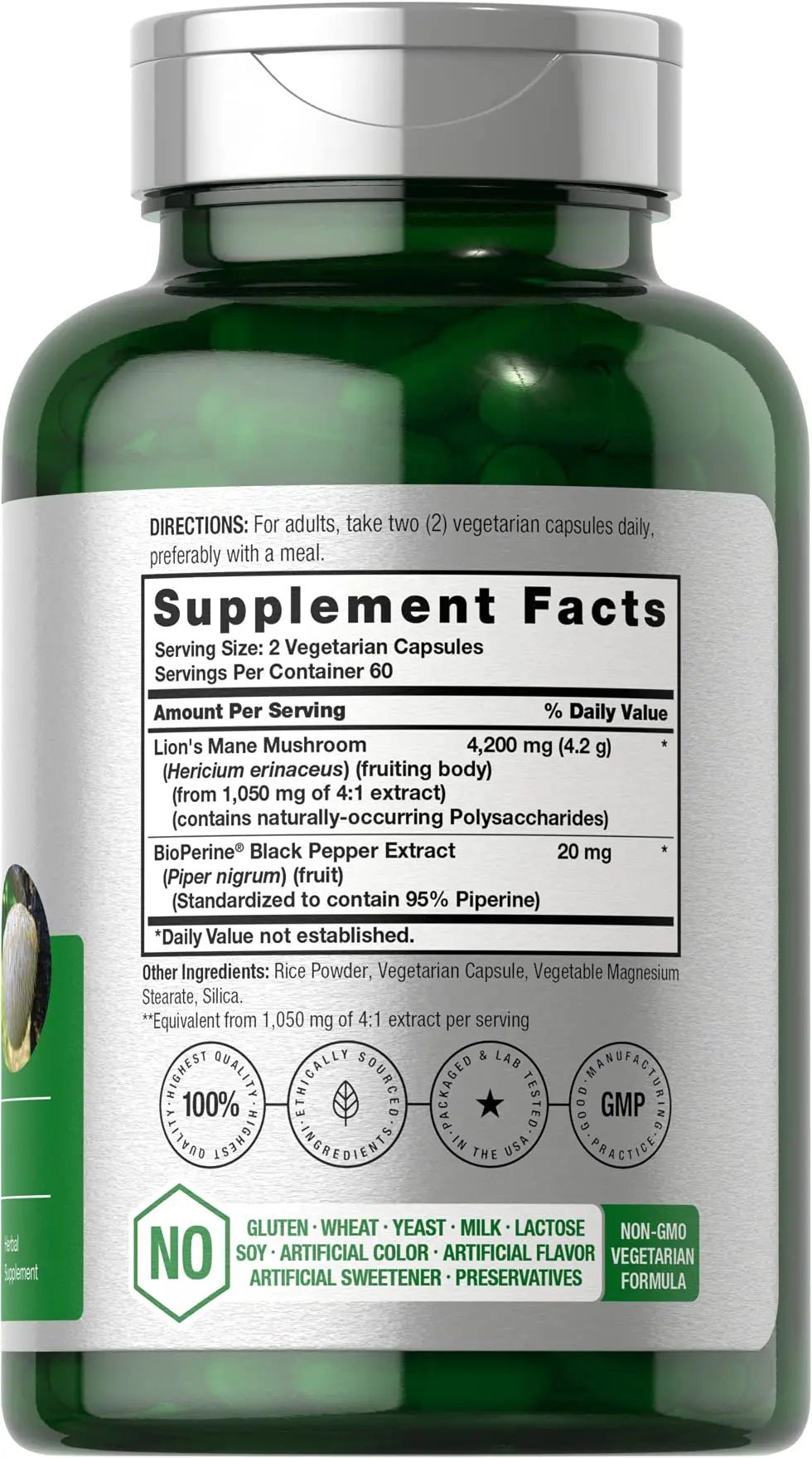 Horbäach Lions Mane Mushroom Extract | 4200mg | 120 Capsules | Vegetarian - TrustMedUSA