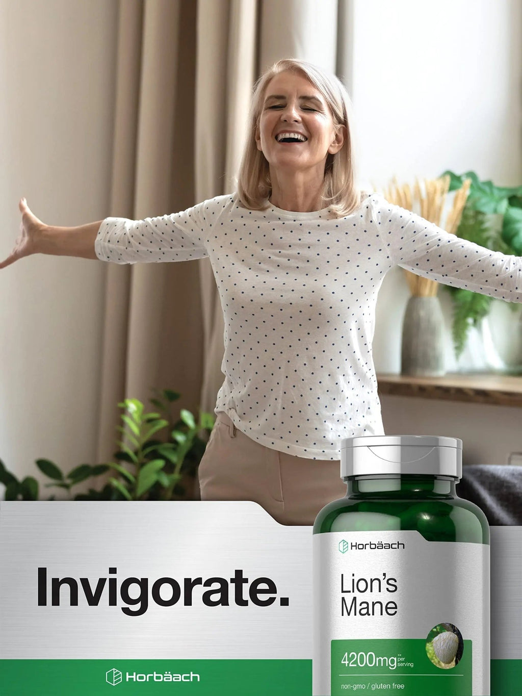 Horbäach Lions Mane Mushroom Extract | 4200mg | 120 Capsules | Vegetarian - TrustMedUSA