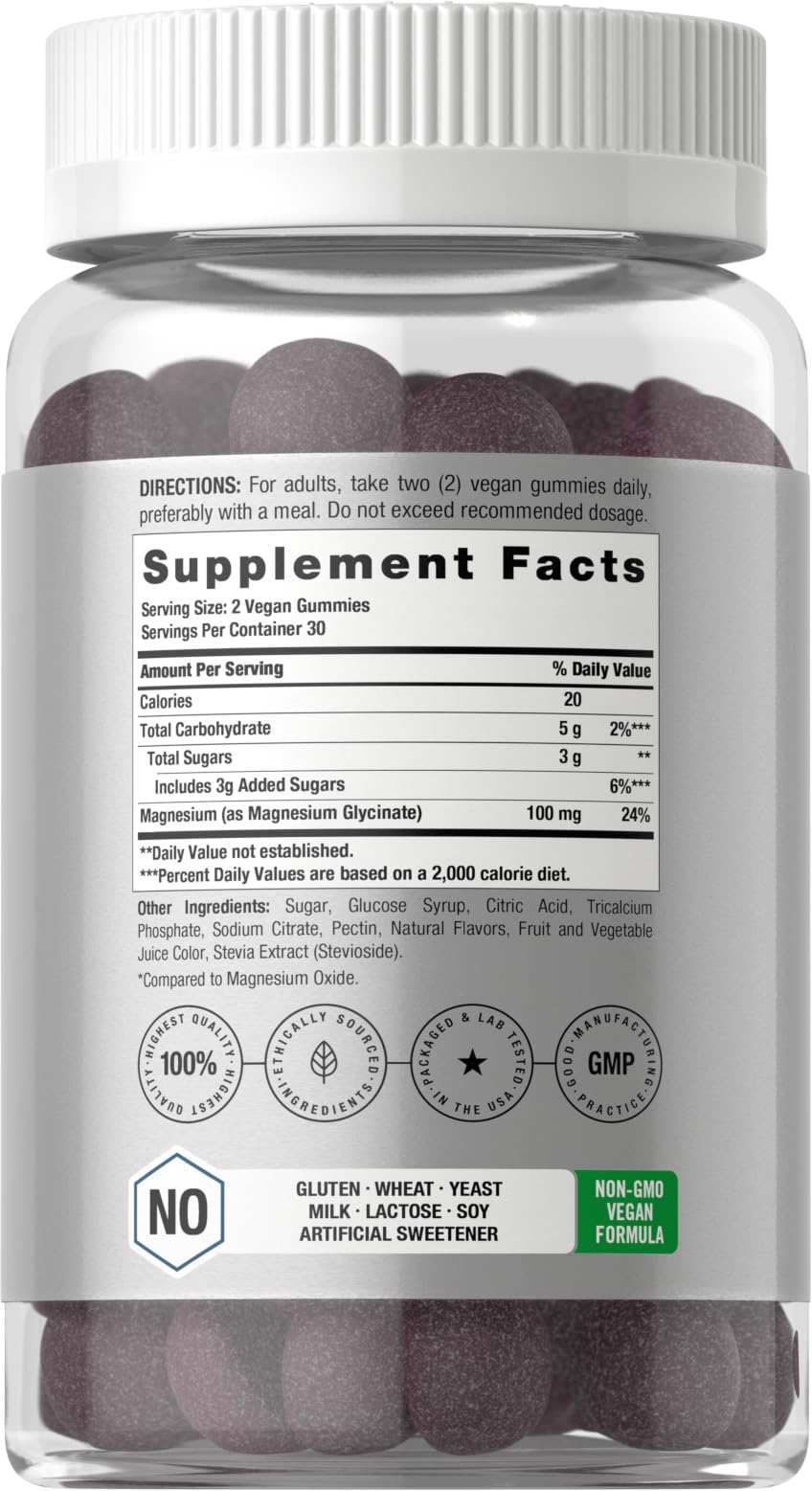 Horbäach Magnesium Glycinate Gummies | 60 Count | Sour Grape Flavor | High Absorption | Vegan, Non-GMO, Gluten Free - TrustMedUSA