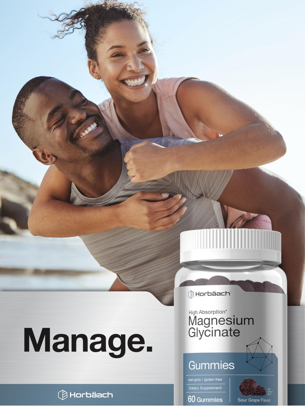 Horbäach Magnesium Glycinate Gummies | 60 Count | Sour Grape Flavor | High Absorption | Vegan, Non-GMO, Gluten Free - TrustMedUSA