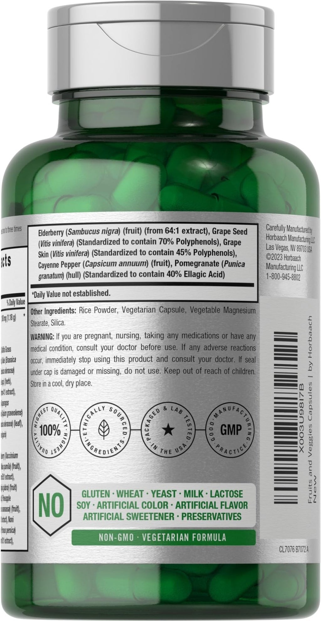 Horbäach Mega Fruits and Veggies Supplement | 100 Capsules | Vegetarian, Non-GMO and Gluten Free - TrustMedUSA
