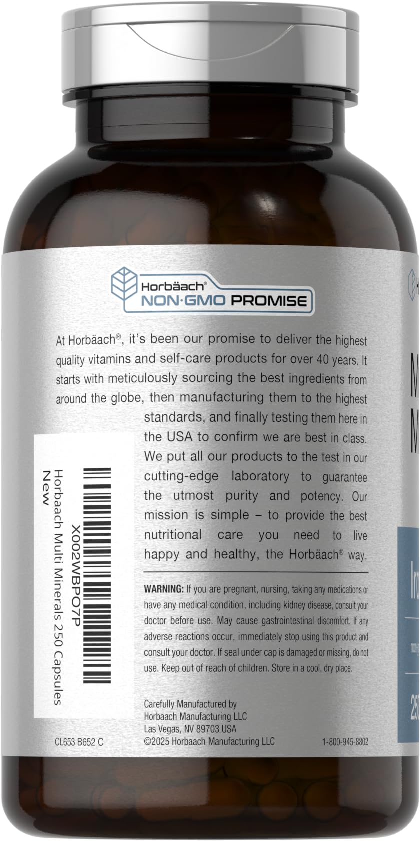 Horbäach Multi Minerals Supplement | 250 Capsules | Iron Free | Daily Mineral Complex for Men and Women | Non-GMO & Gluten Free - TrustMedUSA