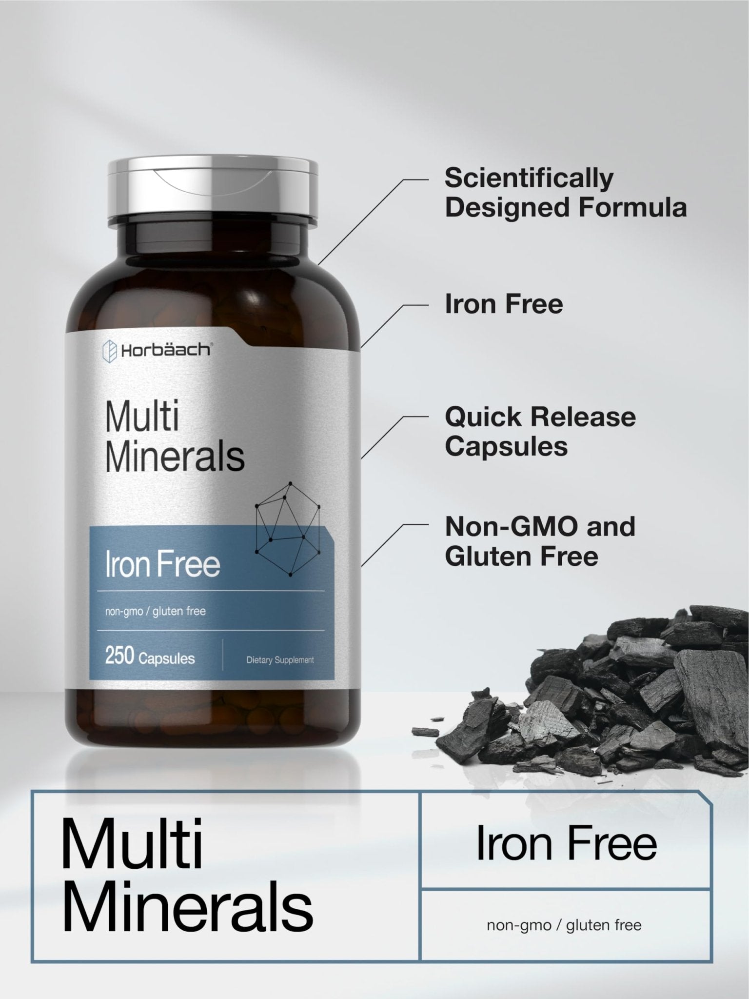 Horbäach Multi Minerals Supplement | 250 Capsules | Iron Free | Daily Mineral Complex for Men and Women | Non-GMO & Gluten Free - TrustMedUSA