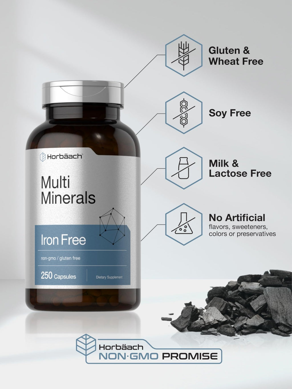 Horbäach Multi Minerals Supplement | 250 Capsules | Iron Free | Daily Mineral Complex for Men and Women | Non-GMO & Gluten Free - TrustMedUSA