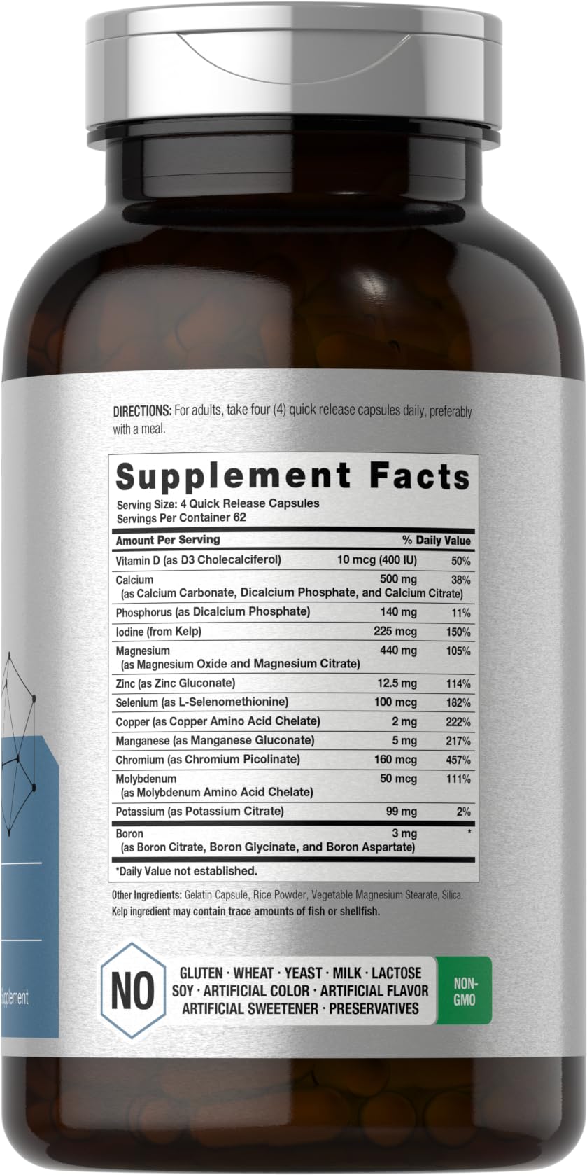 Horbäach Multi Minerals Supplement | 250 Capsules | Iron Free | Daily Mineral Complex for Men and Women | Non-GMO & Gluten Free - TrustMedUSA