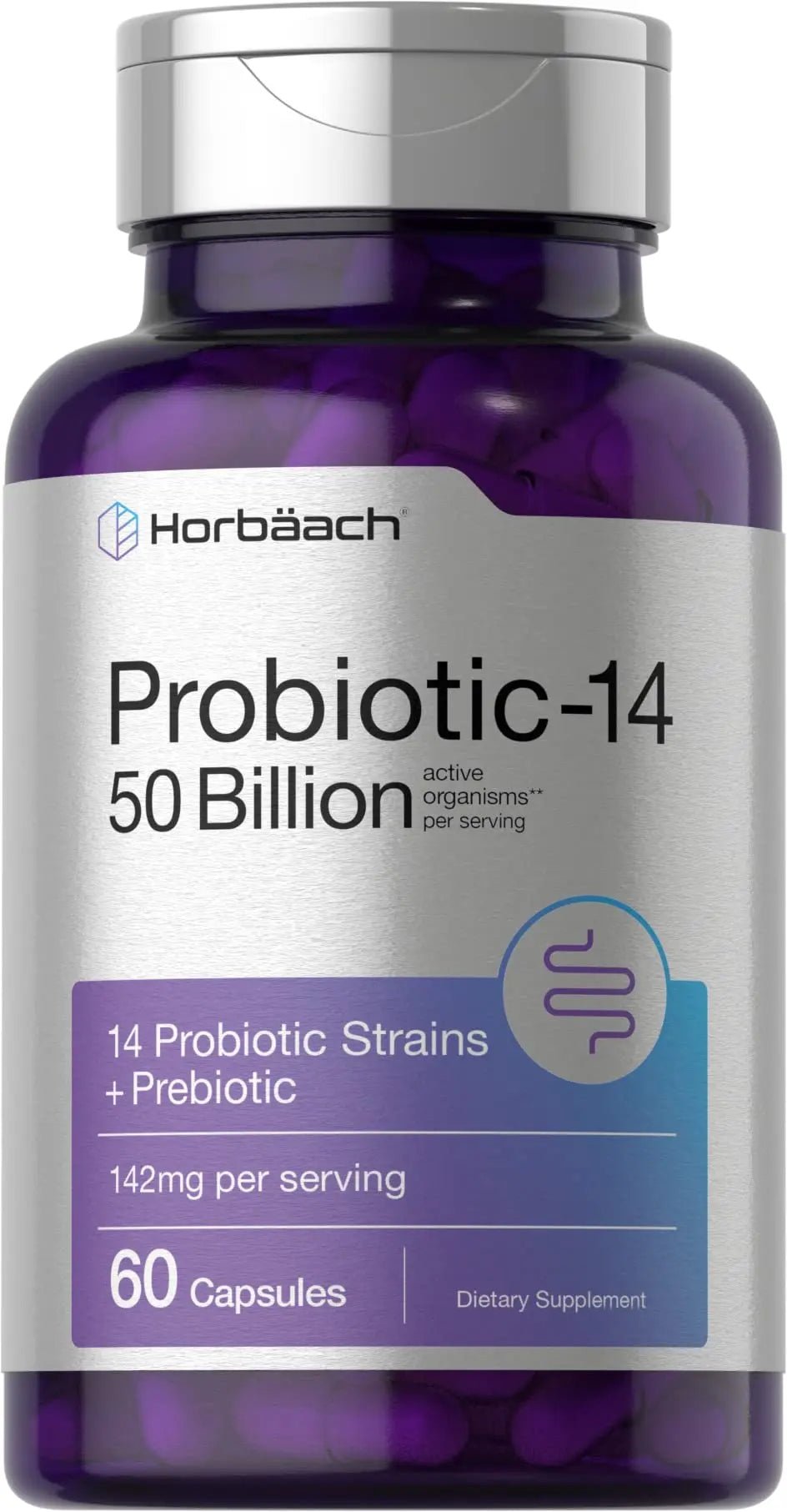 Horbäach Probiotics with Prebiotics | 60 Capsules | 50 Billion Active Organisms | Non-GMO - TrustMedUSA