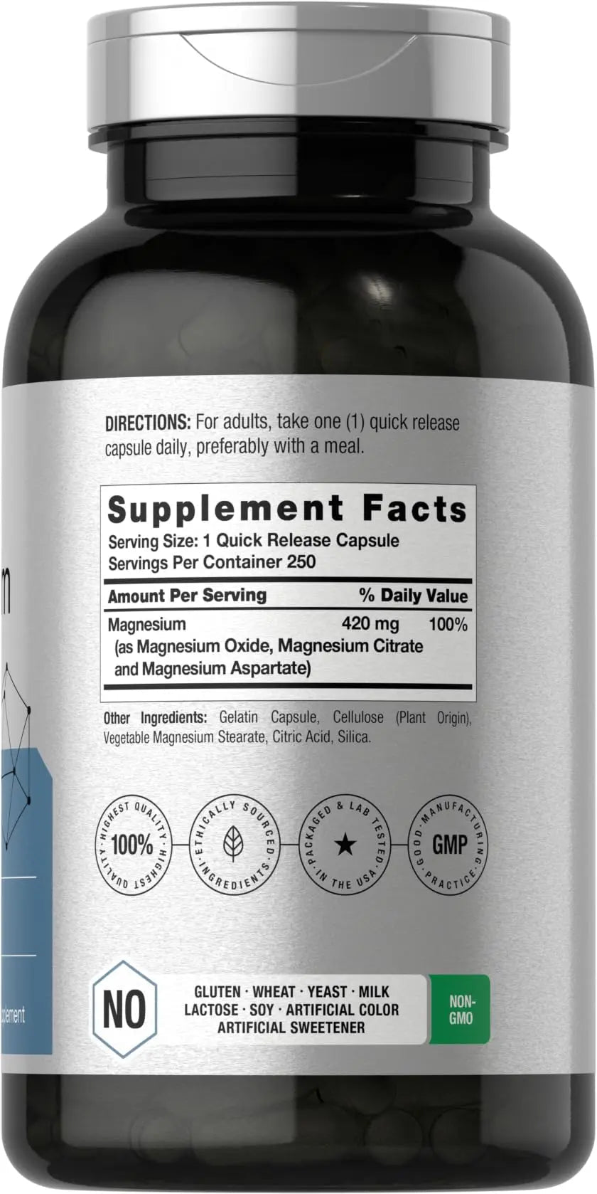 Horbäach Triple Magnesium Complex | 420 mg | 250 Capsules | Non-GMO and Gluten Free Formula | Magnesium Oxide, Citrate, and Aspartate Dietary Supplement - TrustMedUSA
