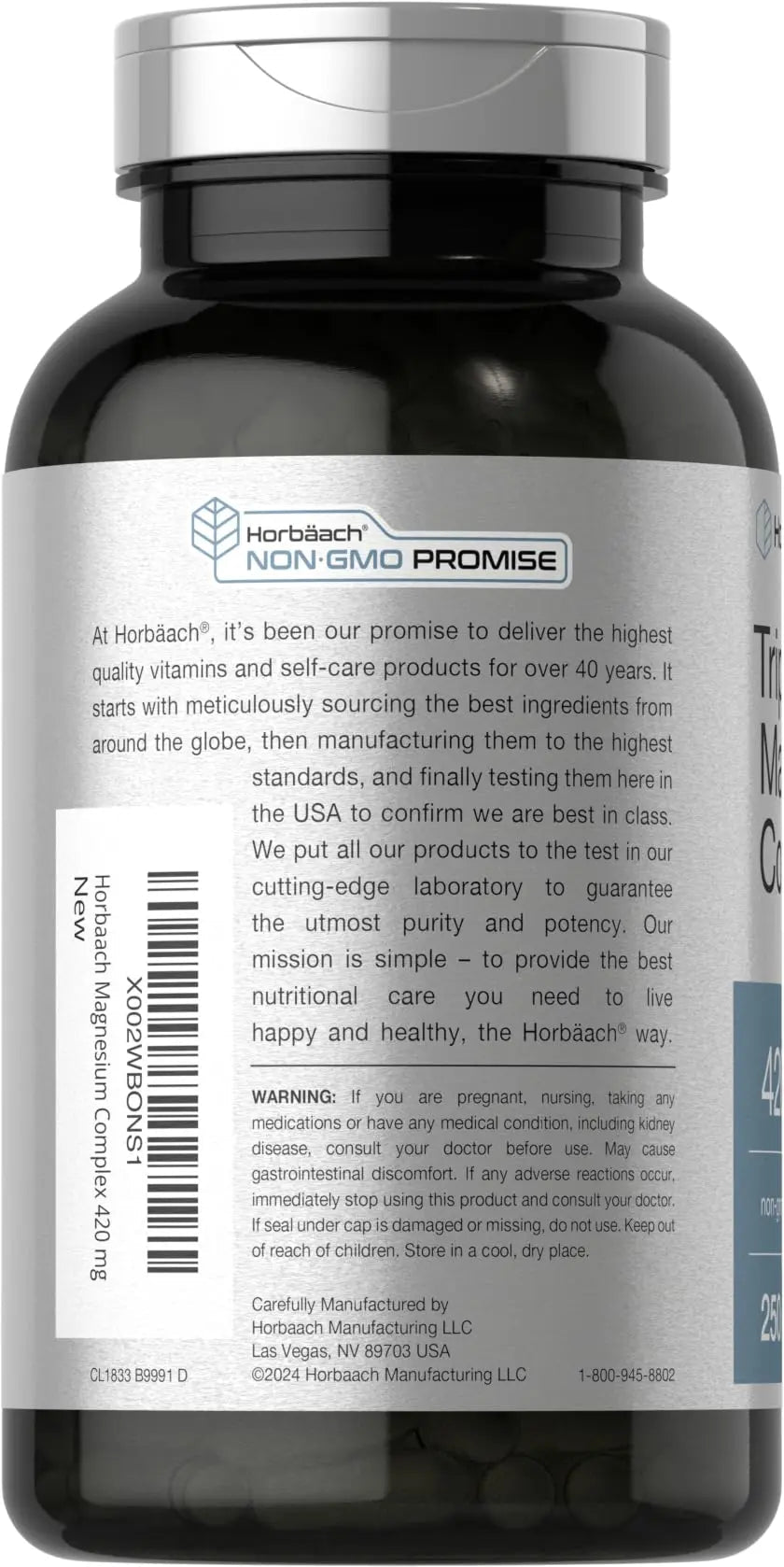 Horbäach Triple Magnesium Complex | 420 mg | 250 Capsules | Non-GMO and Gluten Free Formula | Magnesium Oxide, Citrate, and Aspartate Dietary Supplement - TrustMedUSA
