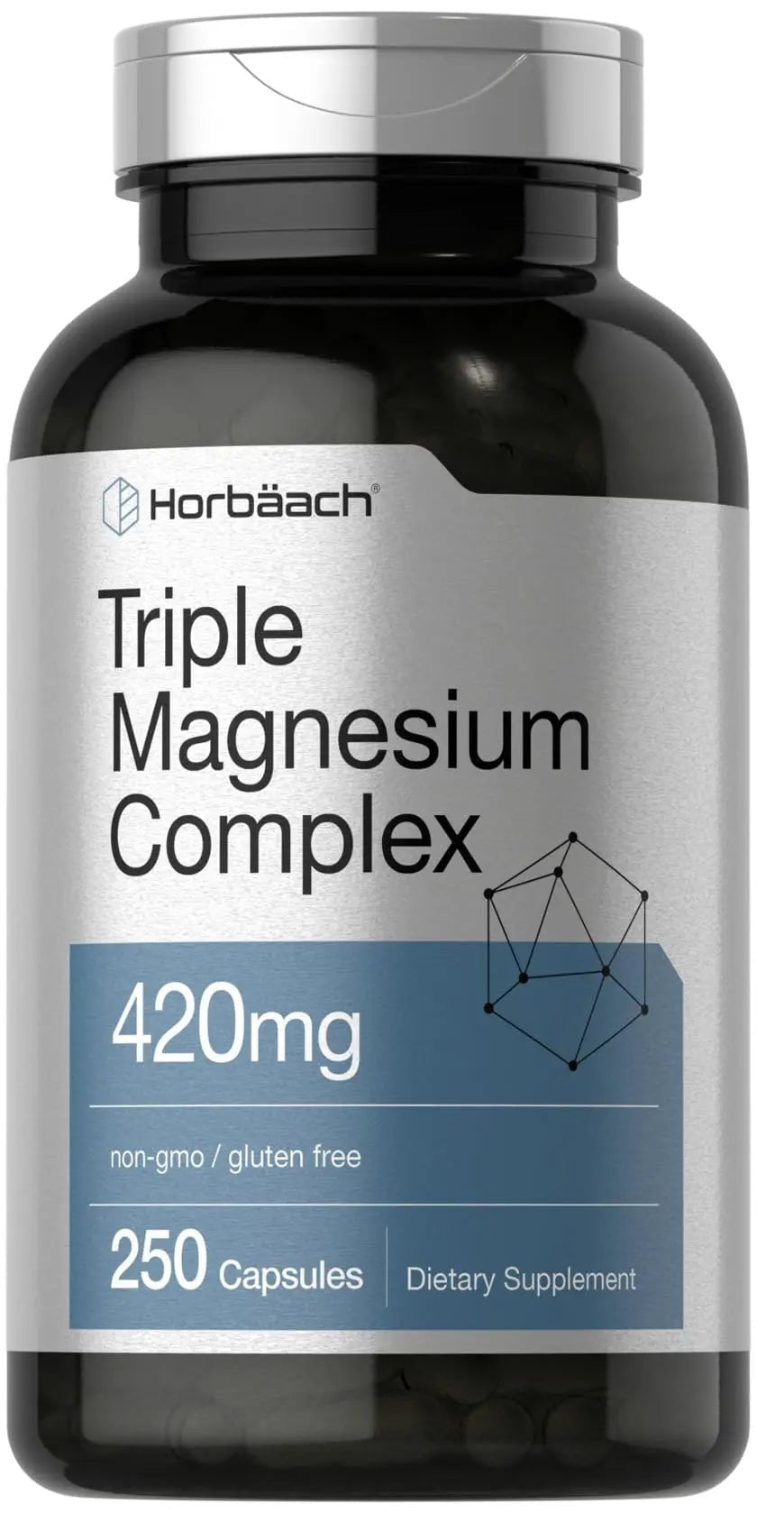 Horbäach Triple Magnesium Complex | 420 mg | 250 Capsules | Non-GMO and Gluten Free Formula | Magnesium Oxide, Citrate, and Aspartate Dietary Supplement - TrustMedUSA