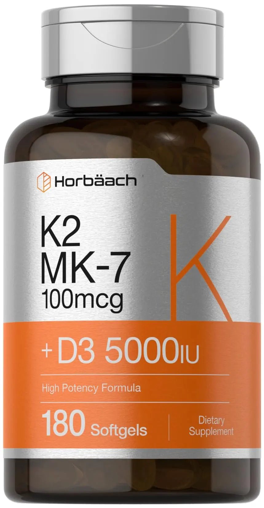 Horbäach Vitamin D3 K2 | 5000iu of Vitamin D & 100mcg MK-7 Complex | 180 Softgel Cap - TrustMedUSA