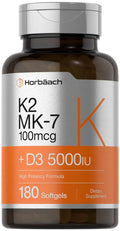 Horbäach Vitamin D3 K2 | 5000iu of Vitamin D & 100mcg MK-7 Complex | 180 Softgel Cap - TrustMedUSA