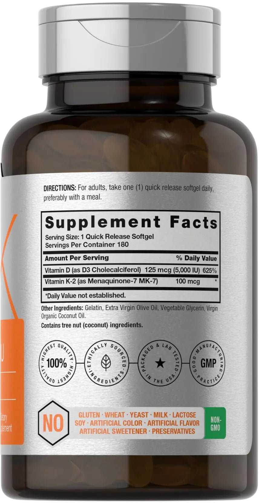 Horbäach Vitamin D3 K2 | 5000iu of Vitamin D & 100mcg MK-7 Complex | 180 Softgel Cap - TrustMedUSA