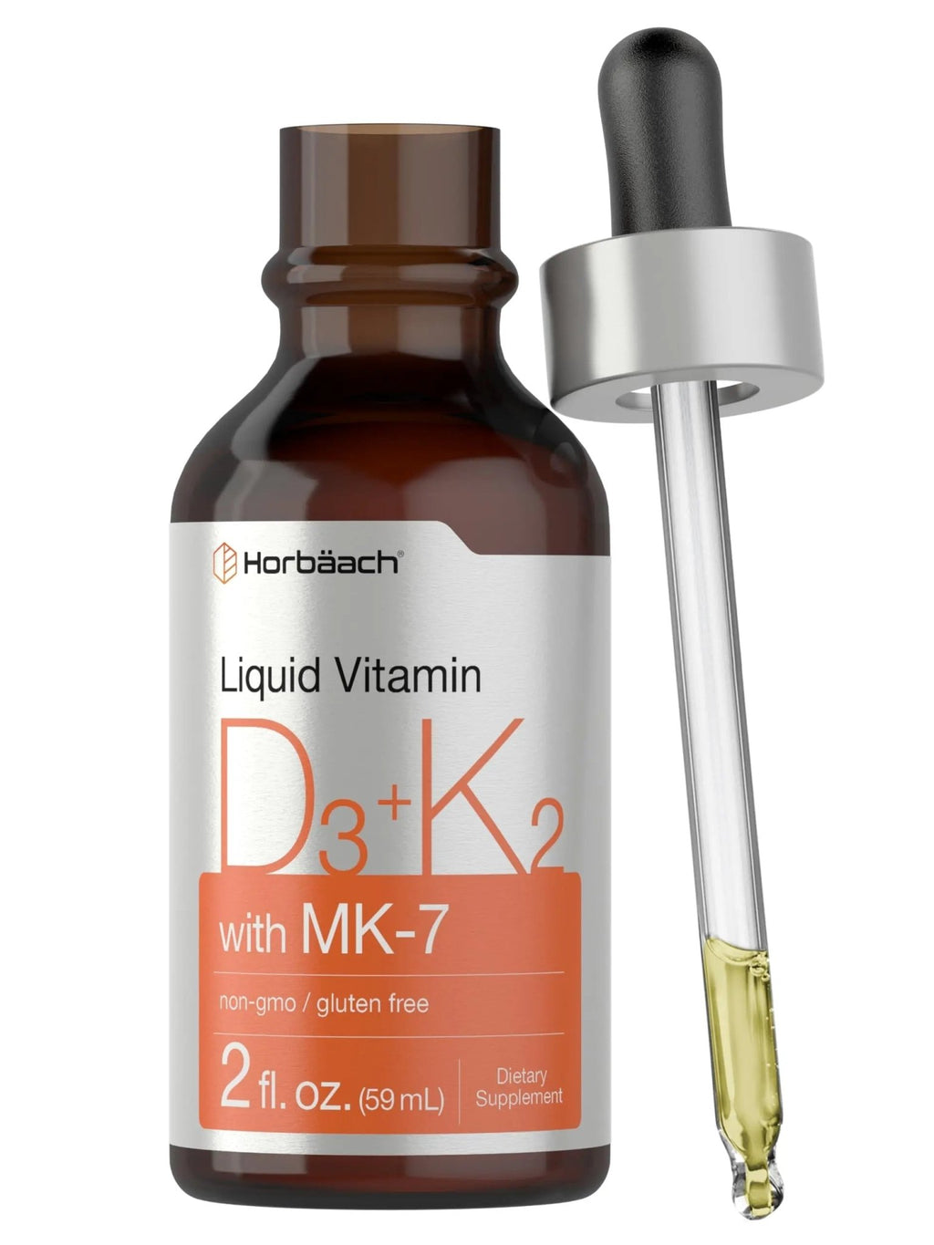 Horbäach Vitamin D3 + K2 Liquid Drops | with MK7 | 2 Fl Oz | Vegetarian | Non-GMO - TrustMedUSA