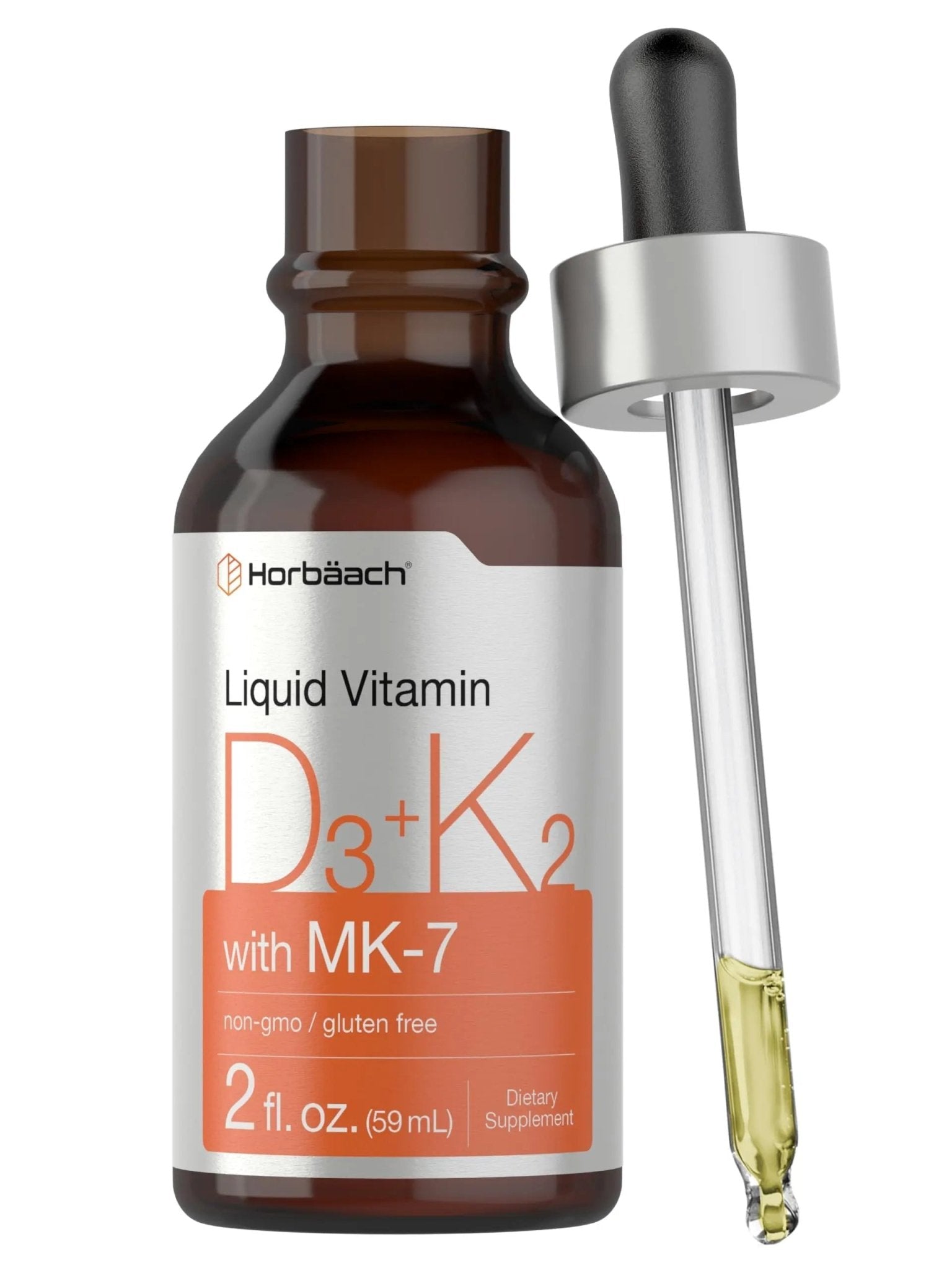 Horbäach Vitamin D3 + K2 Liquid Drops | with MK7 | 2 Fl Oz | Vegetarian | Non-GMO - TrustMedUSA