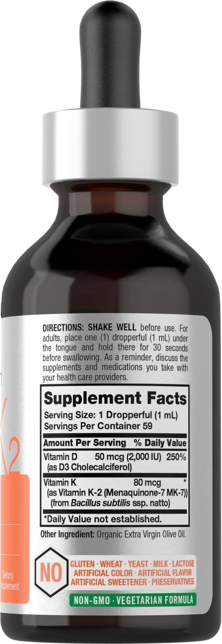 Horbäach Vitamin D3 + K2 Liquid Drops | with MK7 | 2 Fl Oz | Vegetarian | Non-GMO - TrustMedUSA