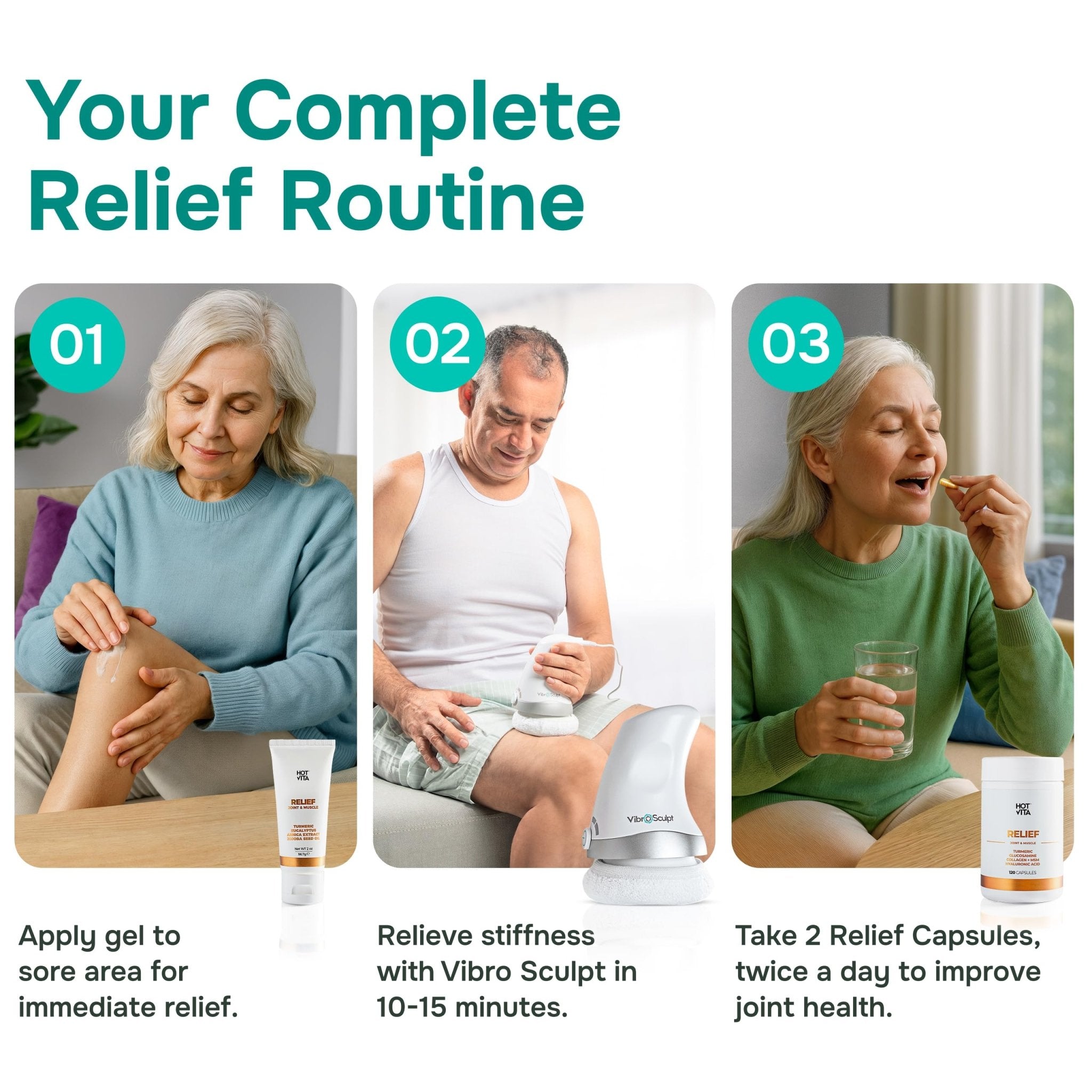 Hot Vita Relief Gel - Plant-Based Cooling Gel with Arnica, Turmeric & Eucalyptus - Soothing Formula for Muscle Fatigue, Tired Legs - TrustMedUSA