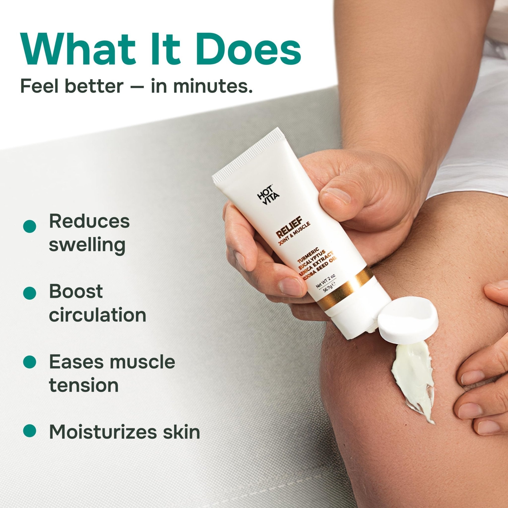Hot Vita Relief Gel - Plant-Based Cooling Gel with Arnica, Turmeric & Eucalyptus - Soothing Formula for Muscle Fatigue, Tired Legs - TrustMedUSA