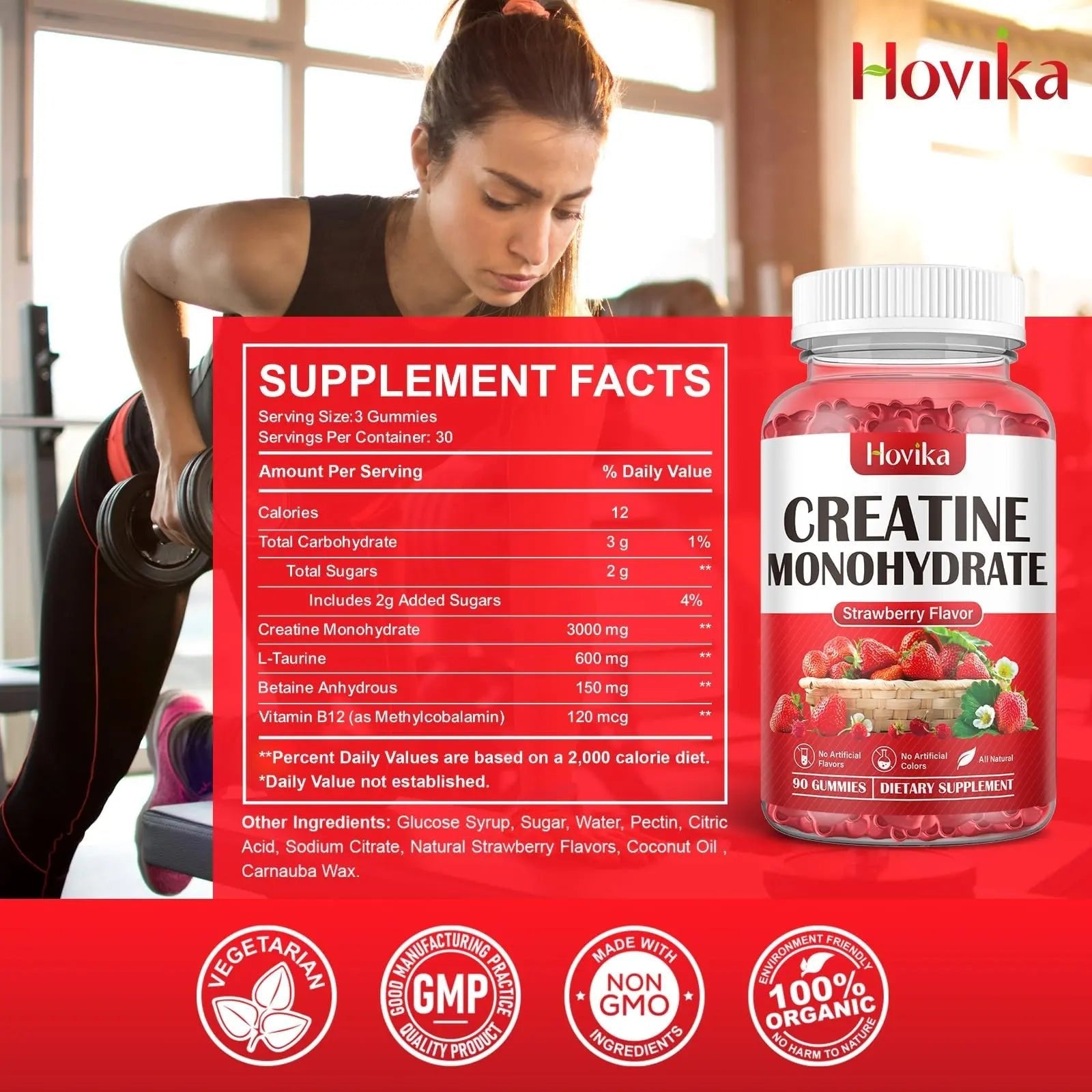 Hovika Creatine Monohydrate Gummies for Men & Women, Chewable 3g Creatine Monohy - TrustMedUSA