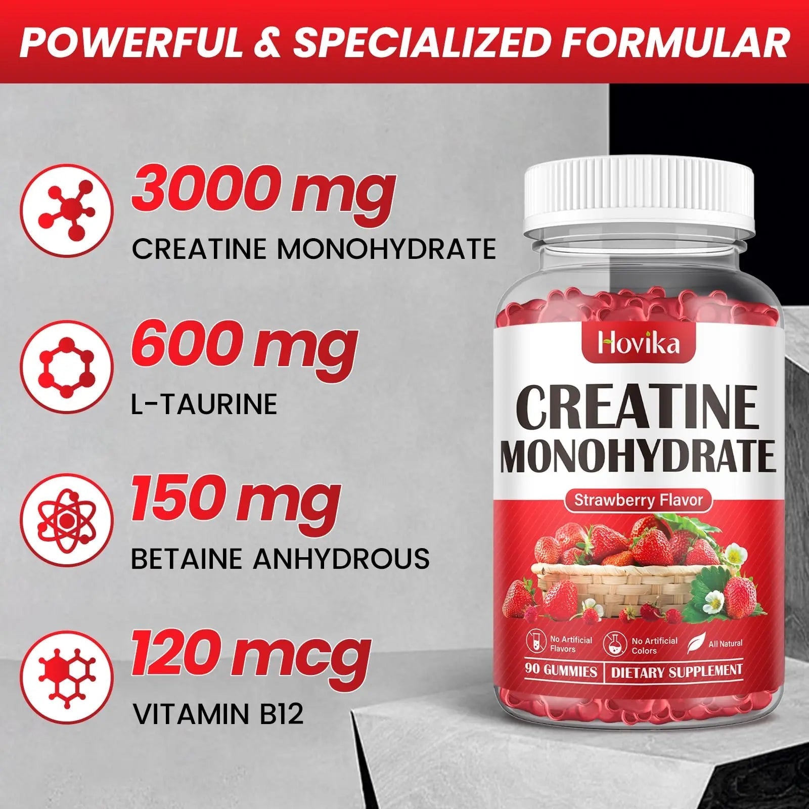 Hovika Creatine Monohydrate Gummies for Men & Women, Chewable 3g Creatine Monohy - TrustMedUSA