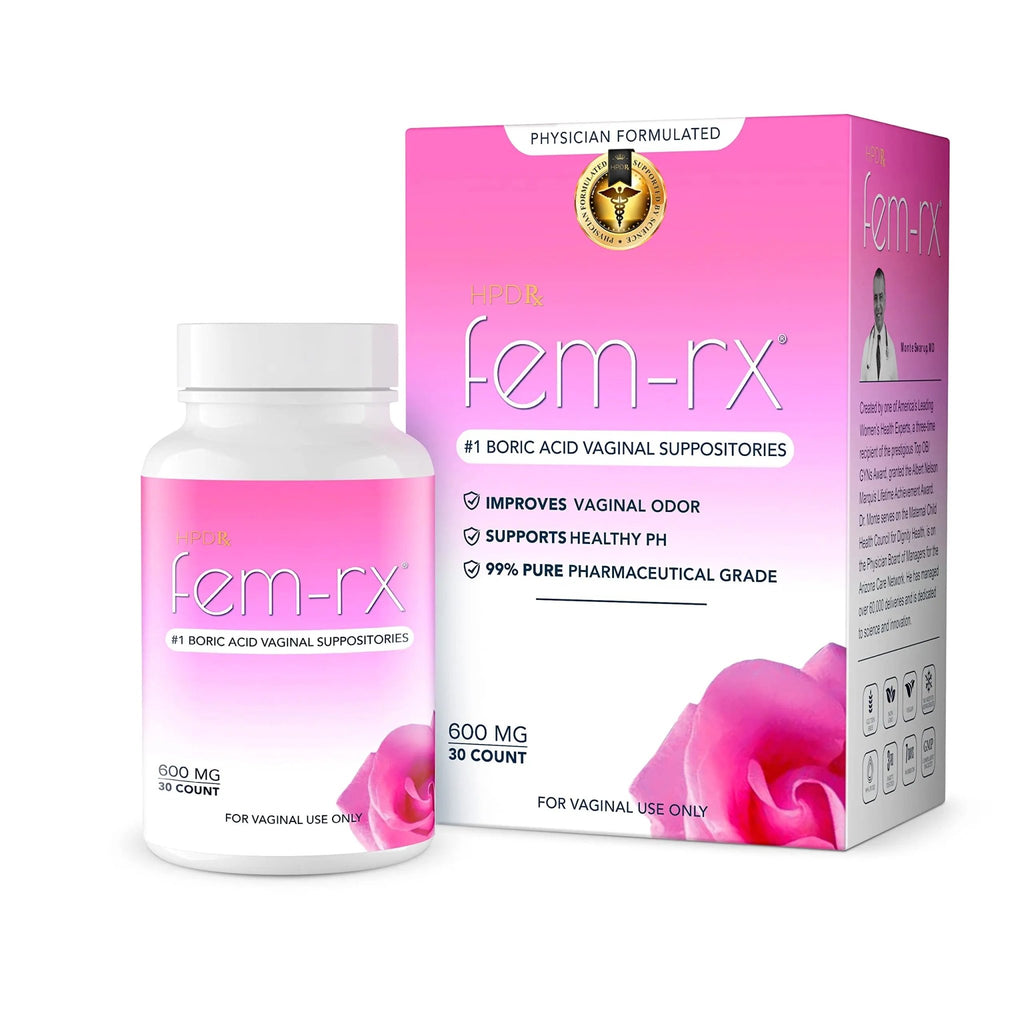 HPD Rx Fem-Rx Boric Acid Vaginal Suppositories for Women – Help Balance Vaginal pH, Eliminate Vaginal Odor – Dr Formulated Feminine Health Support – 30 Capsules Pack of 1 - TrustMedUSA