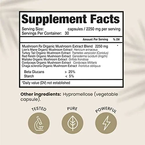 HPD Rx Mushroom Rx Organic Mushroom Extract Blend Max Immunity Dose, Lion’s Mane - TrustMedUSA