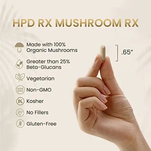 HPD Rx Mushroom Rx Organic Mushroom Extract Blend Max Immunity Dose, Lion’s Mane - TrustMedUSA