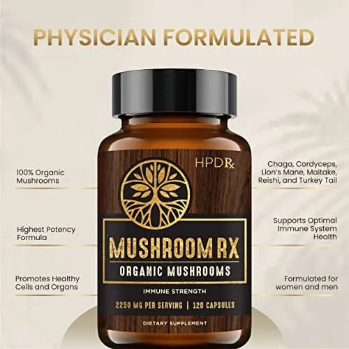 HPD Rx Mushroom Rx Organic Mushroom Extract Blend Max Immunity Dose, Lion’s Mane - TrustMedUSA