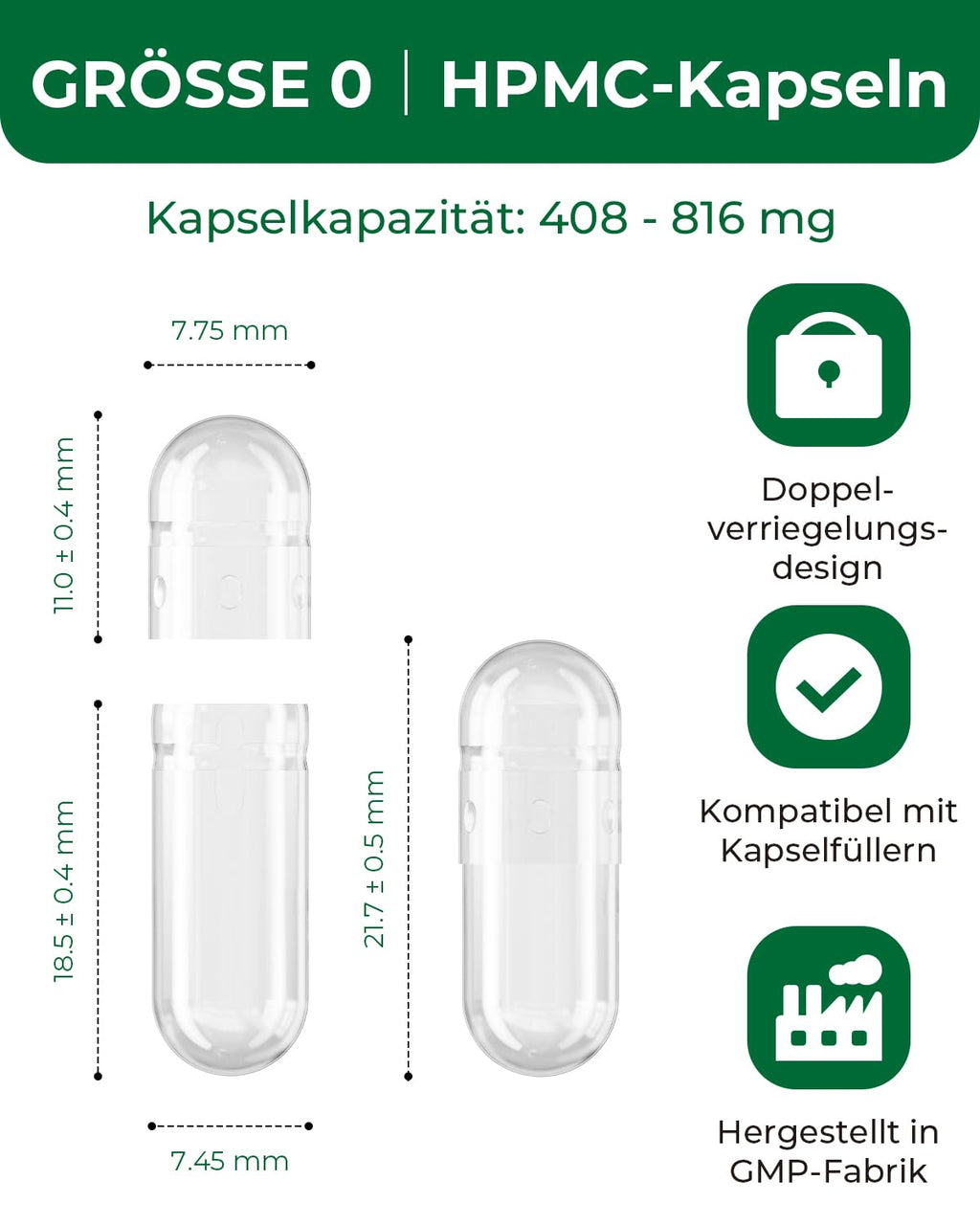 HPMC Empty Capsules Size 0-200 Clear Count Pill Capsules Empty - Plant-Based Cellulose | Vegetarian, Halal, Non-GMO | for DIY Supplement & Herbal Filling - TrustMedUSA