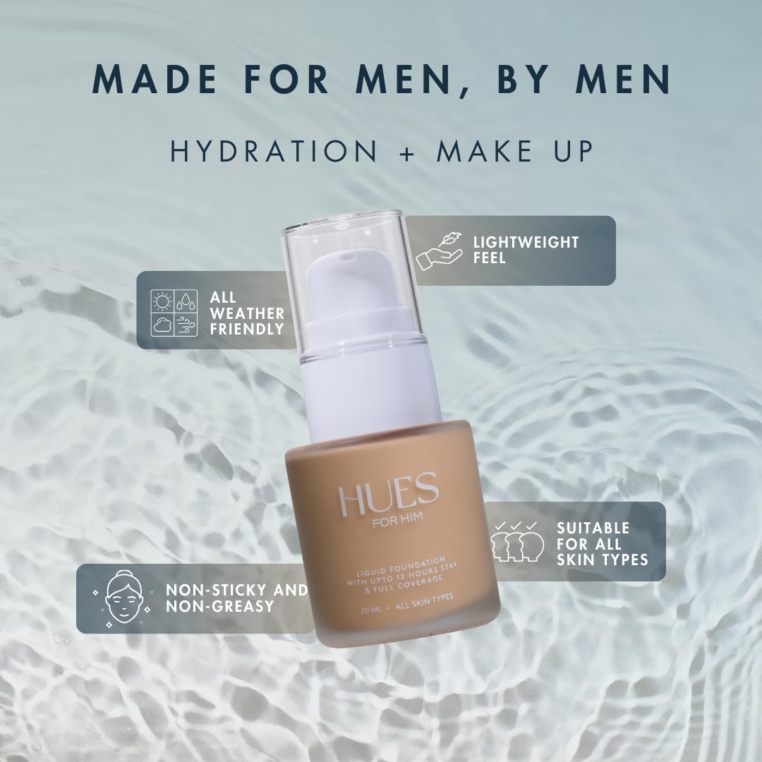 Hues for Him Foundation for Men – Full-Coverage, Lightweight & Hydrating Fit | Natural Coverage | Oil Control & Perfect Fit for Men’s Faces | Available in 4 Shades | Fresh Canvas, .67oz - TrustMedUSA