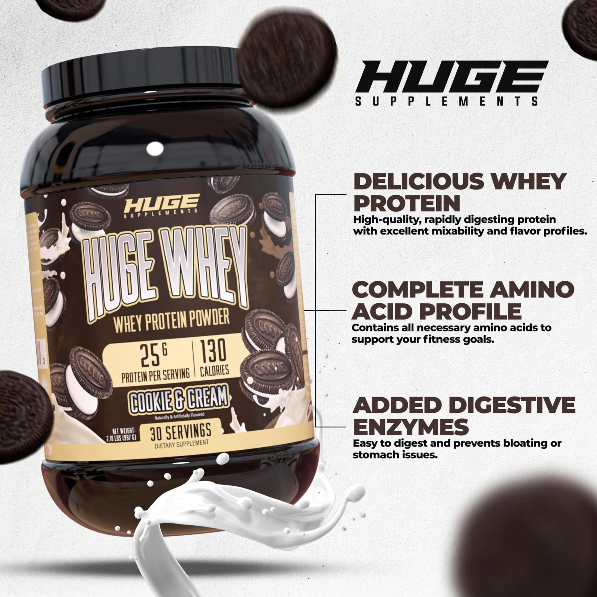 Huge Supplements Whey Protein Concentrate Powder, 25g Protein Per Serving, 5g BCAA - TrustMedUSA