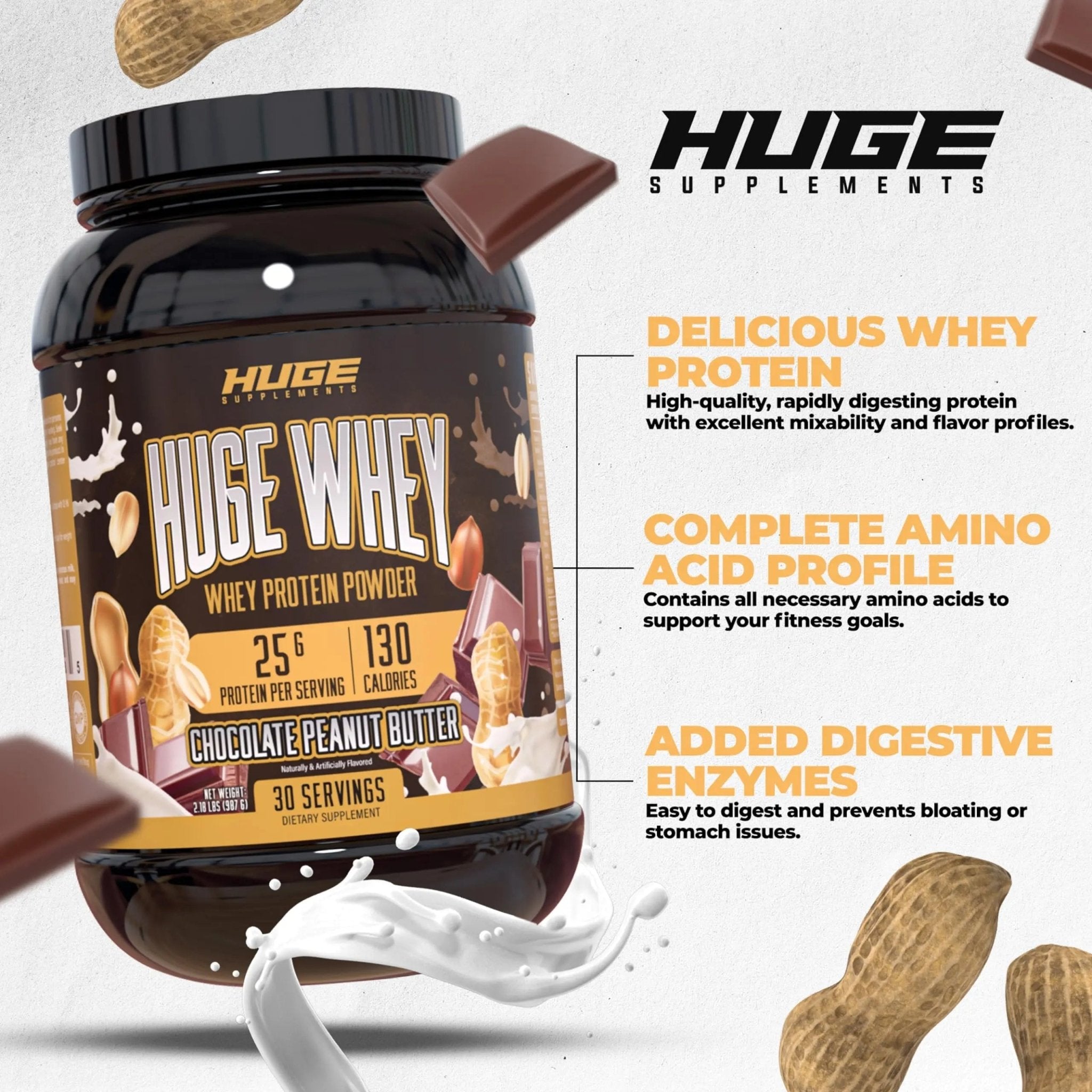 Huge Supplements Whey Protein Concentrate Powder - 25g Protein Per Serving - TrustMedUSA
