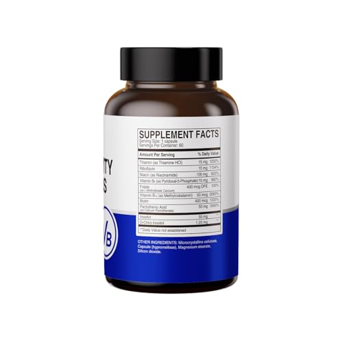 HUJ High-Activity B Vitamins - Supports Normal Energy Metabolism & Nerve System Health - Supplement with 8 B Vitamins, Inositol and D-Chiro Inositol - 60 Capsules. - TrustMedUSA