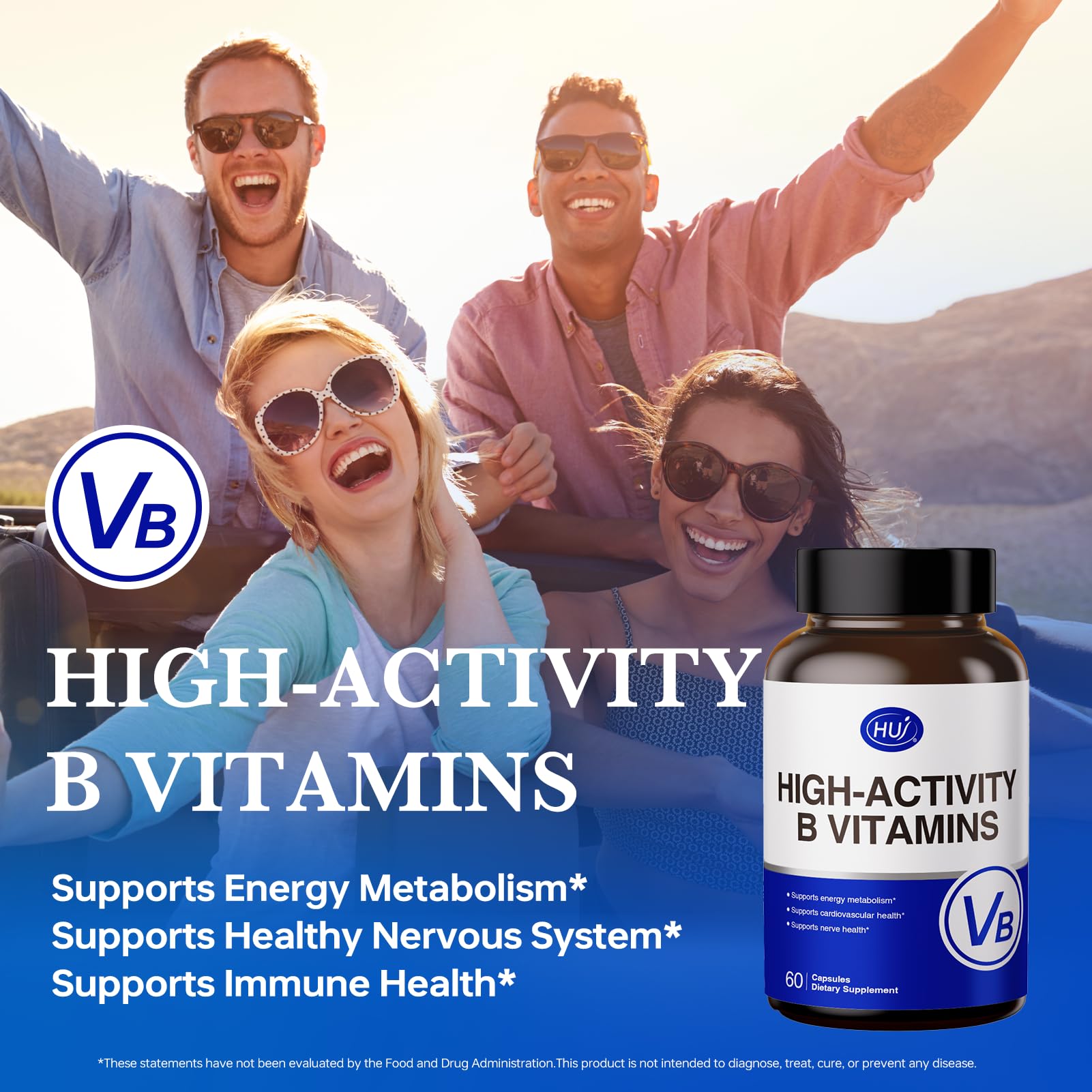 HUJ High-Activity B Vitamins - Supports Normal Energy Metabolism & Nerve System Health - Supplement with 8 B Vitamins, Inositol and D-Chiro Inositol - 60 Capsules. - TrustMedUSA